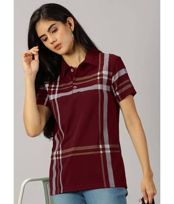 AUSK Women Cotton Blend Printed Regular Fit Polo Collar T-Shirt ( Maroon )