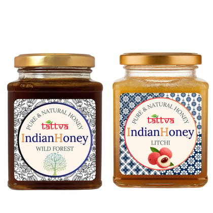 IndianHoney Wild Forest & Litchi Honey Combo (Pack of 2) | Pure & Natural | 1kg (500g Each) | Unprocessed & Unfiltered Natural Sweetener