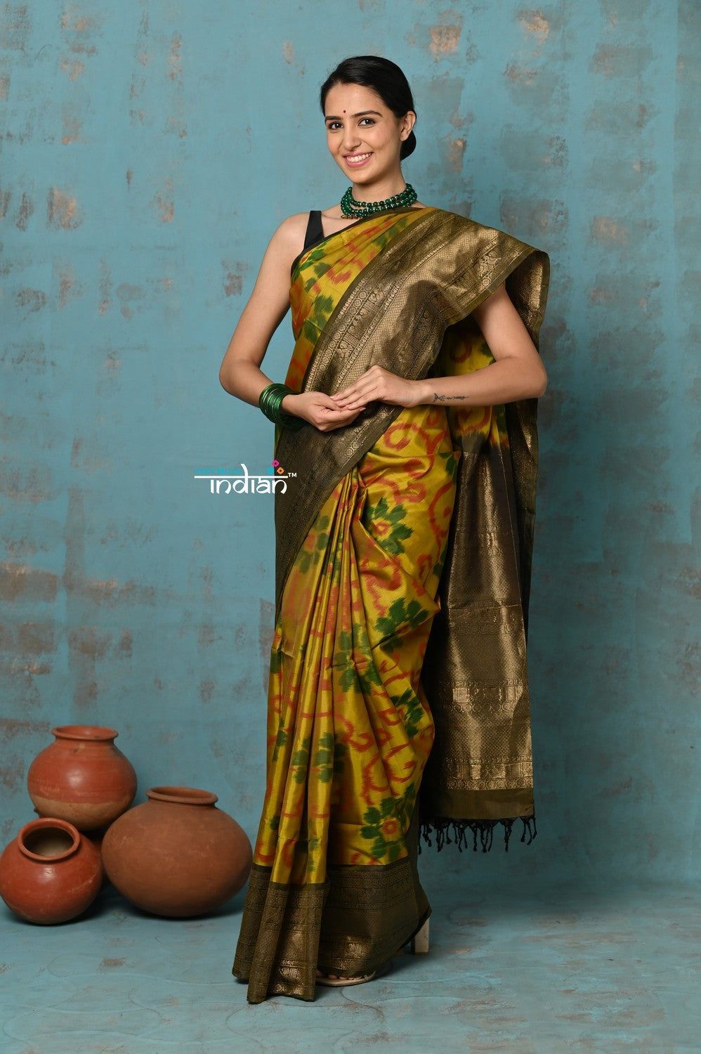 Anokhi ~ Handloom Pure Soft Silk Saree with All Over Ikkat Design ~ Yellow (Limited Edition)