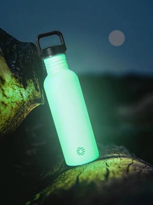 Glow-in-the-Dark Stainless Steel Water Bottle 750ml | Double-Wall Insulated Thermo Flask with Color-Changing Phosphorescent Coating | Hot & Cold Bottle with Carry Handle | Pack of 1 (Color May Vary)