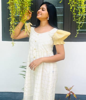 Golden Kasavu Cotton Check Designer Western wear - Short Sleeve Golden Kasavu Cotton Check Designer Western wear - Short Sleeve