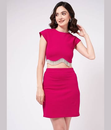 Zima Leto Women Solid Top With Skirt Co-Ord Set ( Pink )