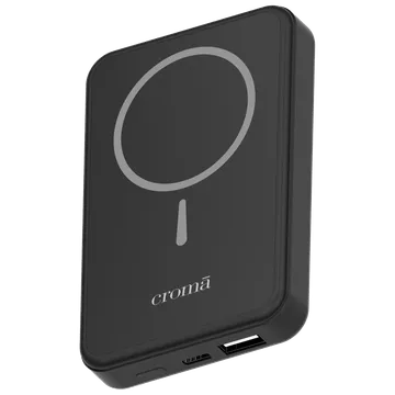 Croma 10000 mAh 22.5W Fast Charging Magnetic Wireless Power Bank(1 Type A & 1 Type C Ports, Metal Casing, Multi Layer Protection, Black)