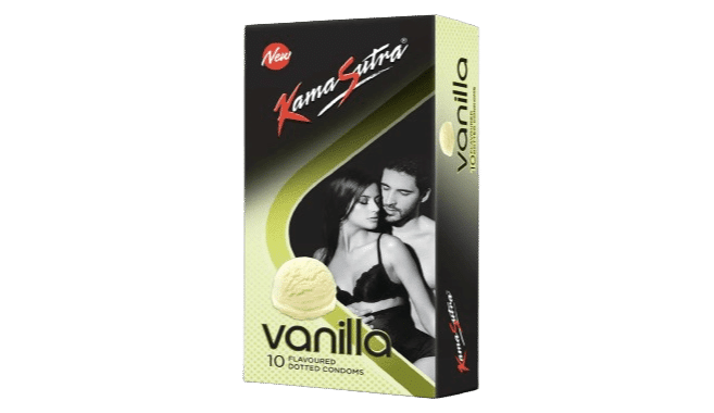 KamaSutra Vanilla Flavoured Dotted Condoms Made of Natural Rubber Latex For Men, 10s [Discreet Packaging]