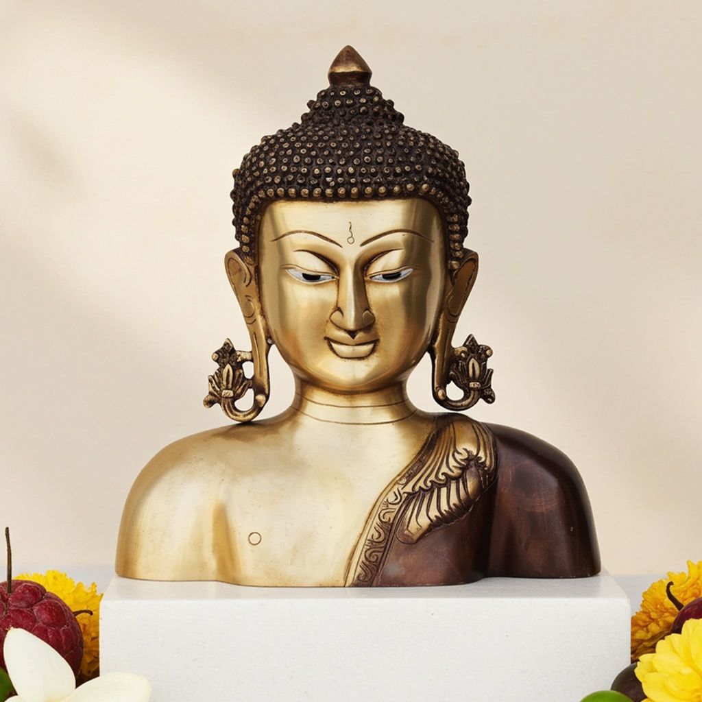 Brass Antique Buddha Head Idol - Vintage Home Decor Statue, Height : 10 Inch (BSMAS725)