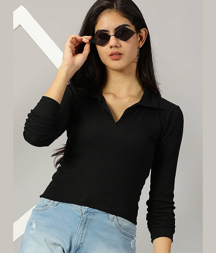 AUSK Women's Cotton Blend Crop Top ( Black )