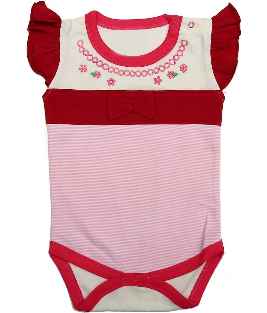 Kaboos White and Pink Colour Cotton Bodysuit for Babies