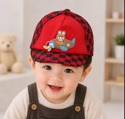 Kids Cartoon Airplane Baseball Cap  Toddler Boy Blue Adjustable Snap Red Mesh Hat with 3D Propeller Plane and Checkered Brim