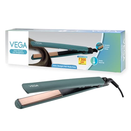 Vega Salon Smooth Hair Straightener for Women with Ceramic Coated Plates, Quick Heatup & Travel Friendly, Travel Lock, Suitable for All Hair Types, 1 Year Warranty, Green (VHSH-42) Vega Salon Smooth Hair Straightener for Women with Ceramic Coated Plates,