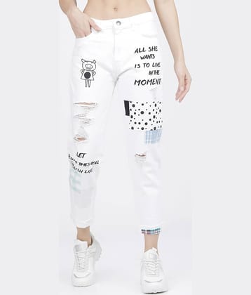 Tokyo Talkies Women's Boyfriend Fit Mid-Rise Jeans ( White )