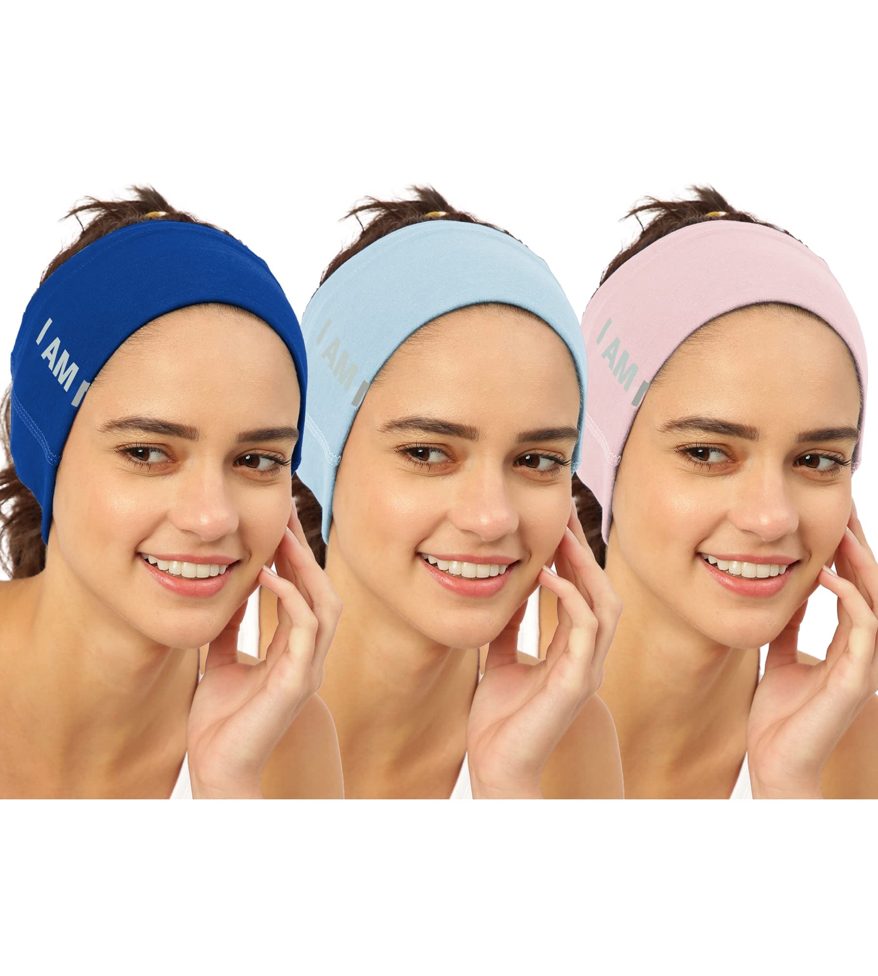 FREECULTR Unisex Bamboo Bandana, Anti Microbial Super Soft & Comfort Fit, Breathable Multipurpose Headband, Face Mask for Dust Protection- Size Printed Pack of 3-Pilot Blue, Chalk Blue, Peach