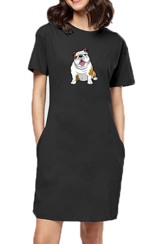T-shirt Dress With Pockets - Wringkly Sprinkly Bulldog (6 Colours) (Slim Fit)