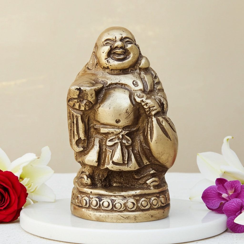 Brass Laughing Buddha Statue - Prosperity & Positive Energy Idol, Height : 2.5 Inch (BSMAS963 A)