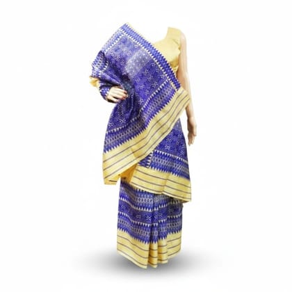Traditional Handwoven Blue and Gold Saree