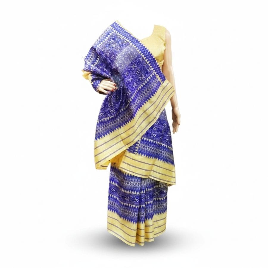 Traditional Handwoven Blue and Gold Saree