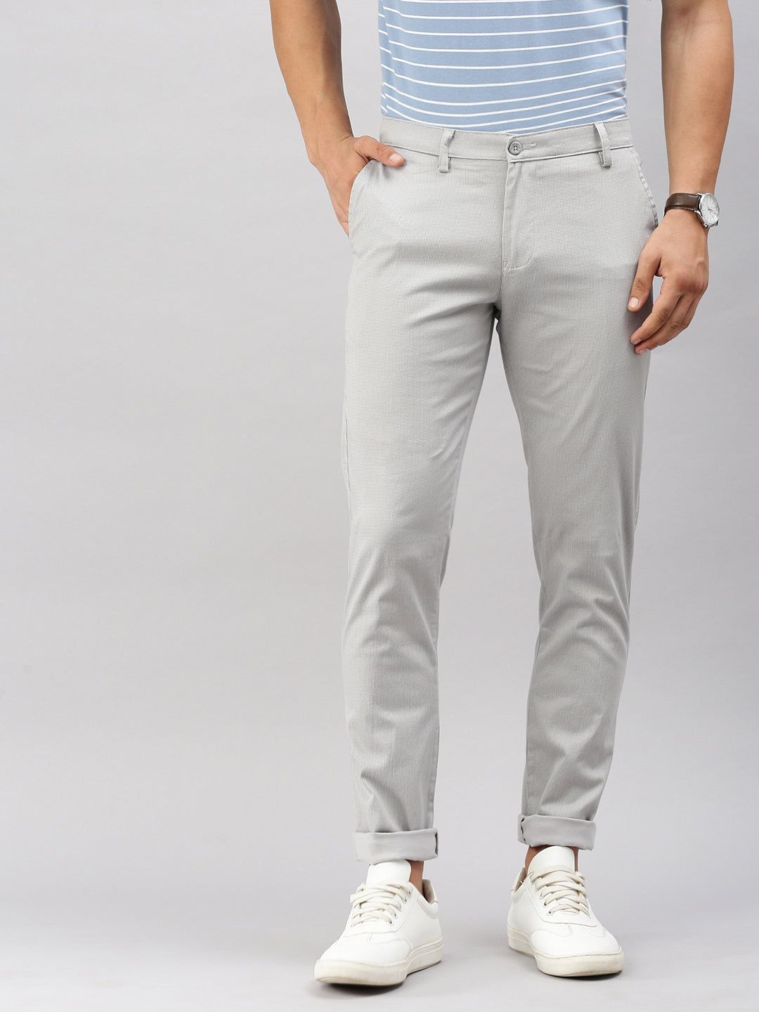 Classic Polo Men's Light Grey Slim Fit Solid Casual Trouser | TP2-CL 04 A-GRY-MF-LY