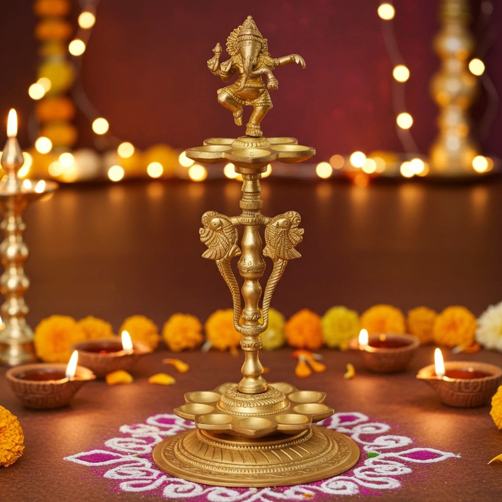 Brass Table Decor Oil Lamp, Deepak  - Traditional Puja Deepak for D�cor, Height : 12.5 Inch (BSMAS291)