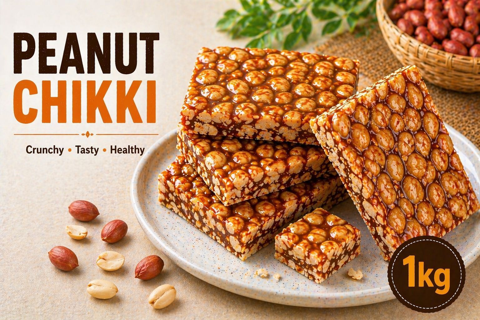 Peanut Chikki, Moongfali Gur Patti, Groundnut Brittle, Shengdana Chikki, Gur Badam Bar 1kg