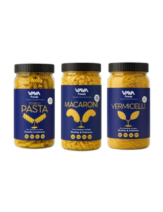 VAVA Foods Pure Semolina Macaroni, Pasta, Vermicelli 400g | High-Fiber, Protein-Rich & Gluten-Free, Pack Of 3 (Combo) VAVA Foods Pure Semolina Macaroni, Pasta, Vermicelli 400g | High-Fiber, Protein-Rich & Gluten-Free, Pack Of 3 (Combo)