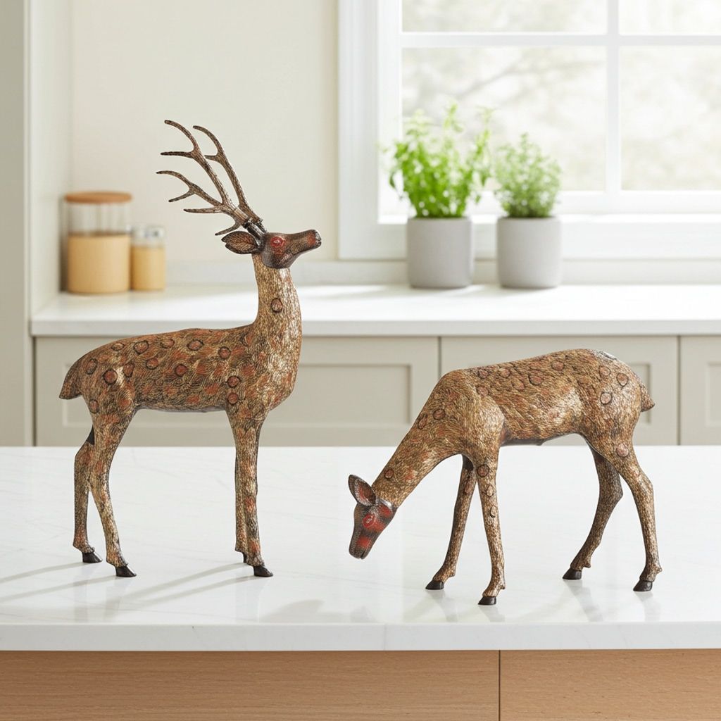 Brass Deer Pair Showpiece for Home Decor | Luxury Living Room Statue, Height : 44.2 Inch (ANMAS021 A)