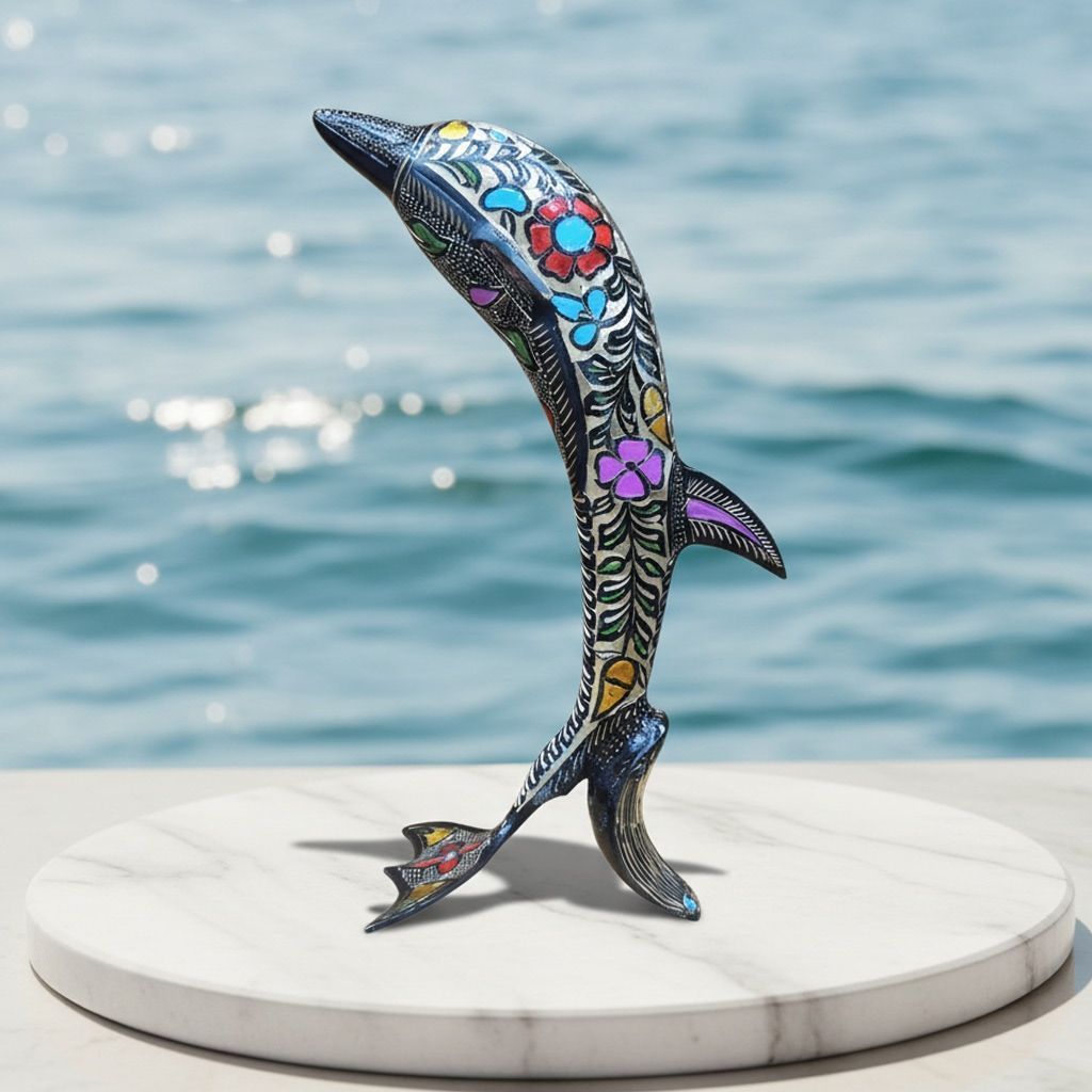Handmade Brass Dolphin Decorative Statue for Home Decor & Gifting, Height : 14 Inch (ANMAS240 D)