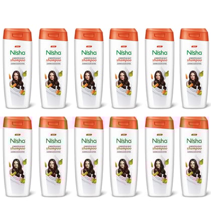Nisha Smooth & Silky Shampoo for Women Men 75ml Pack of 12, Almond & Olive Actives Shampoo for Naturally Soft Silky Hair