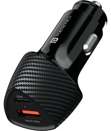 Portronics 51W Car Power 16 Fast Car Charger with Dual Output, 51 Watts Total (18W USB + 33W Type C PD), Fast Charging, Adapter for iPhone & Android Smartphones and Tablets (Black)