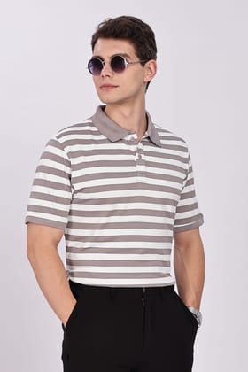 Puff Cotton Grey & White Striped Polo Puff Cotton Grey & White Striped Polo