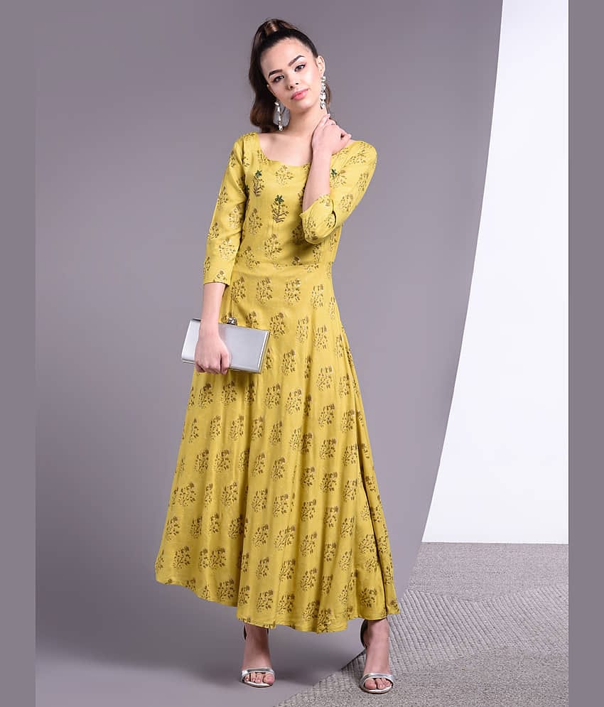 Doriya - Yellow Rayon Women's Flared Kurti