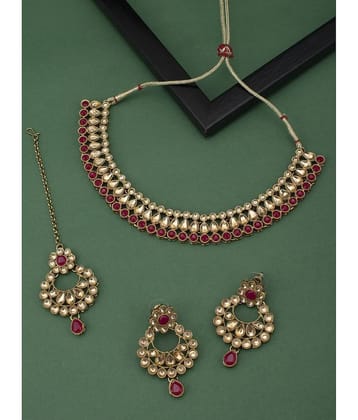 Sukkhi Alloy Maroon Traditional Necklaces Set Choker