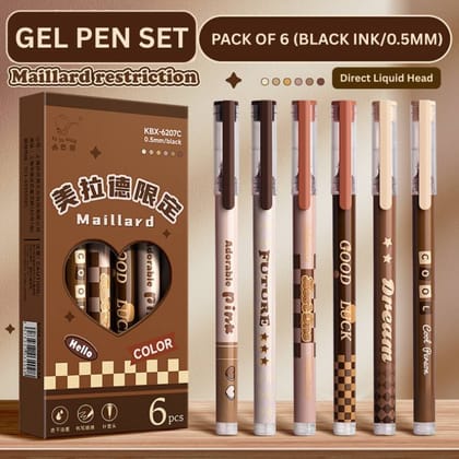 Maillard Gel Pen Set (Pack of 6, Black Ink, 0.5mm) | Direct Liquid Head | Smooth Writing Maillard Gel Pen Set (Pack of 6, Black Ink, 0.5mm) | Direct Liquid Head | Smooth Writing