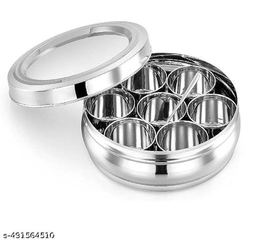 DARAZ Masala Dabba Masala Box Stainless Steel For Kitchen (Glass Lid, 1200Ml), Silver