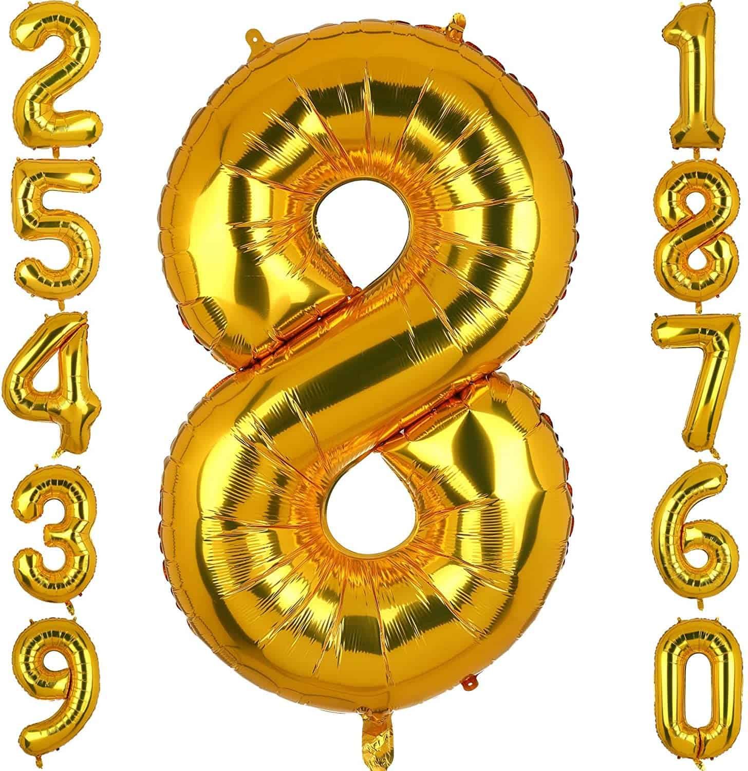 Number 8 Golden Foil Balloon - Helium Quality - 40 inches - 1PC