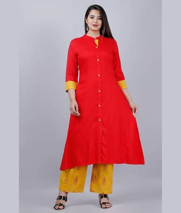 MAUKA - Red Front Slit Rayon Women's Stitched Salwar Suit ( Pack of 1 )