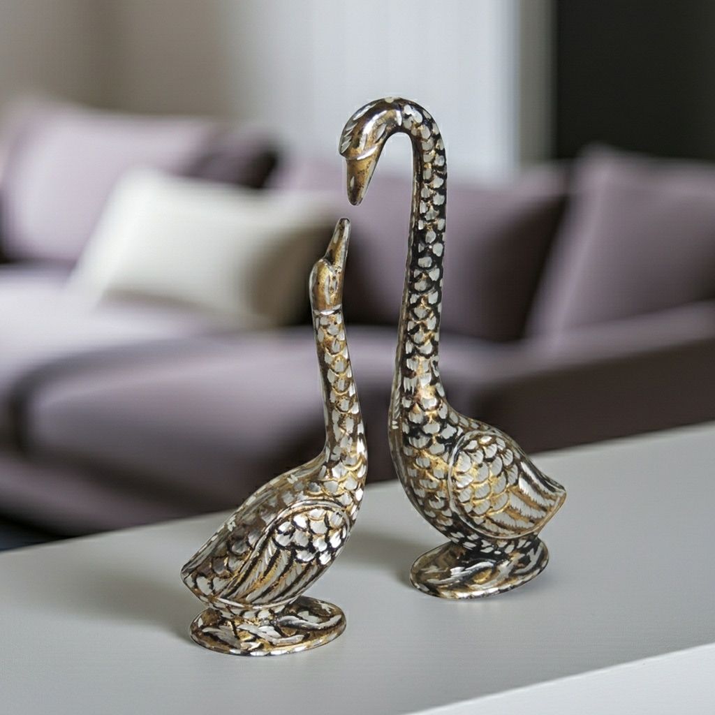 Classic Brass Duck Pair Decorative Showpiece for Modern Decor, Height : 11.5 Inch (ANMAS231 B)