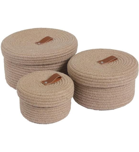 Generic Cotton 3 Pcs Set Roti Box Storage Basket With Lid (Beige)-PID66357