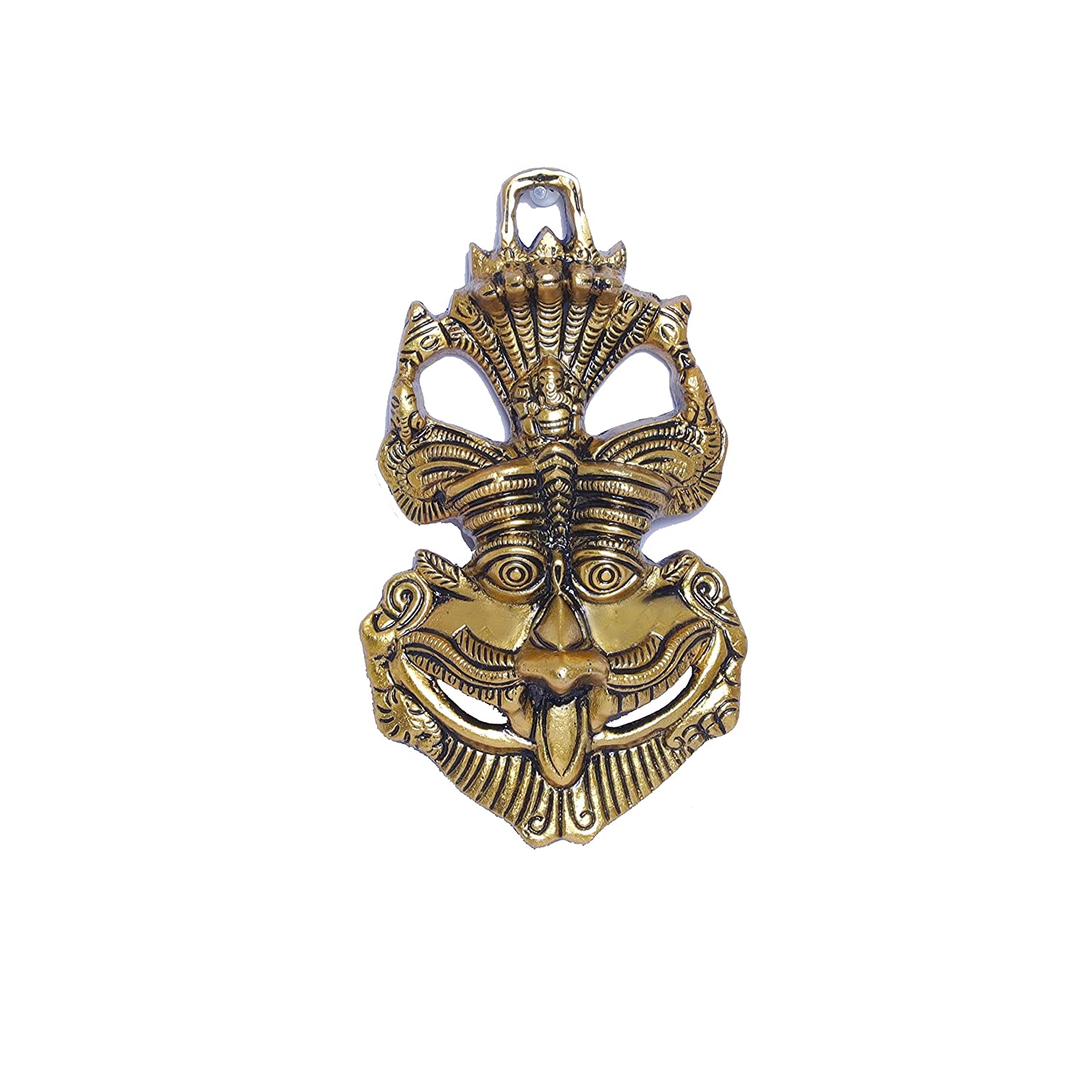 DreamKraft Wall Hanging Metal Face Mask Nazar Battu Evil Eye Protector, Wall Mounted Nazar Suraksha Kawach, Evil Eye Hanging for Home & Office Entrance (Golden - 16.5 x 3 x 9.5 cm)