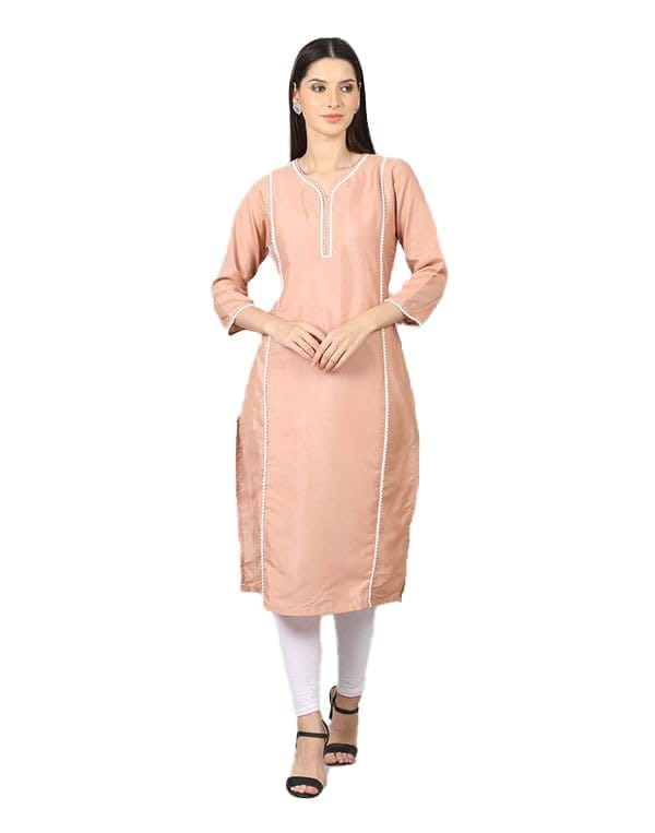 Women's Casual 3/4 Sleeve Silk Blend Printed Kurti (Orange, 2XL)-PID46405