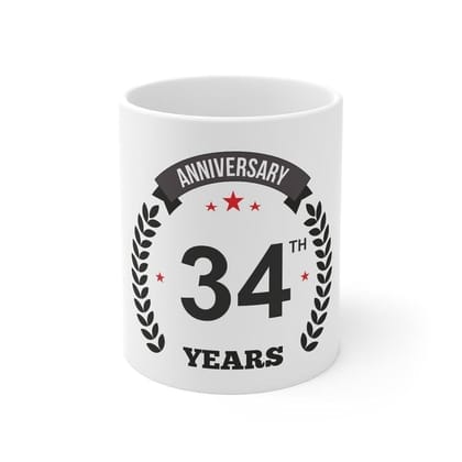 DARSHANS Ceramic 34th Anniversary Printed Coffee Mug (Color: White, Capacity:330ml)
