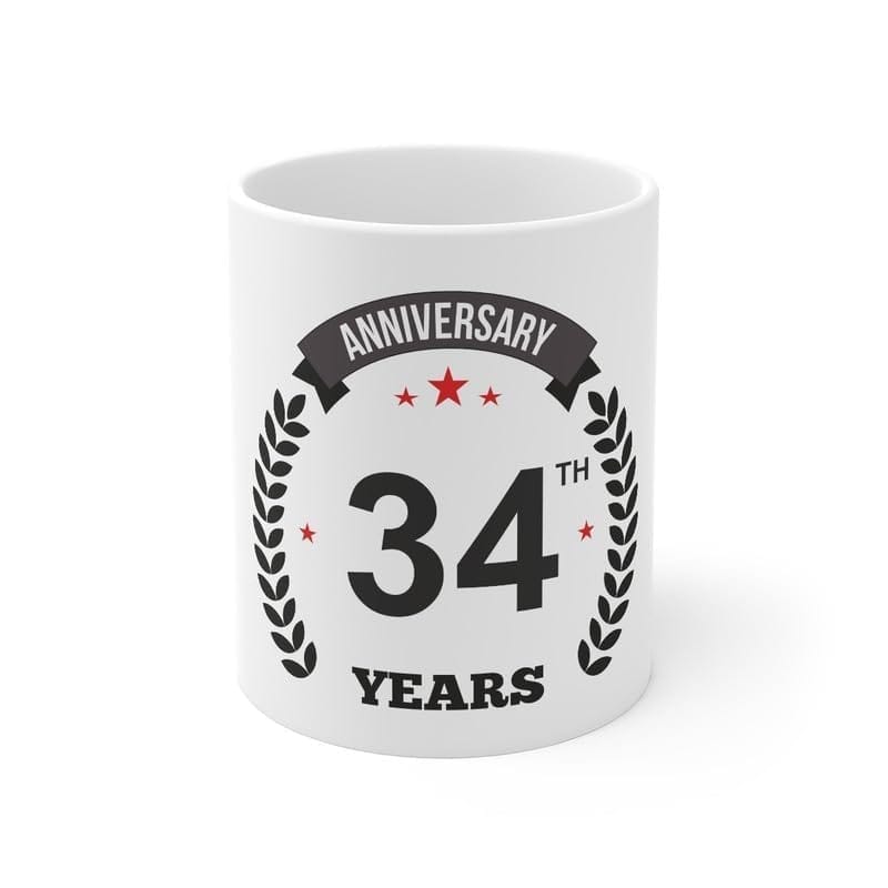 DARSHANS Ceramic 34th Anniversary Printed Coffee Mug (Color: White, Capacity:330ml)