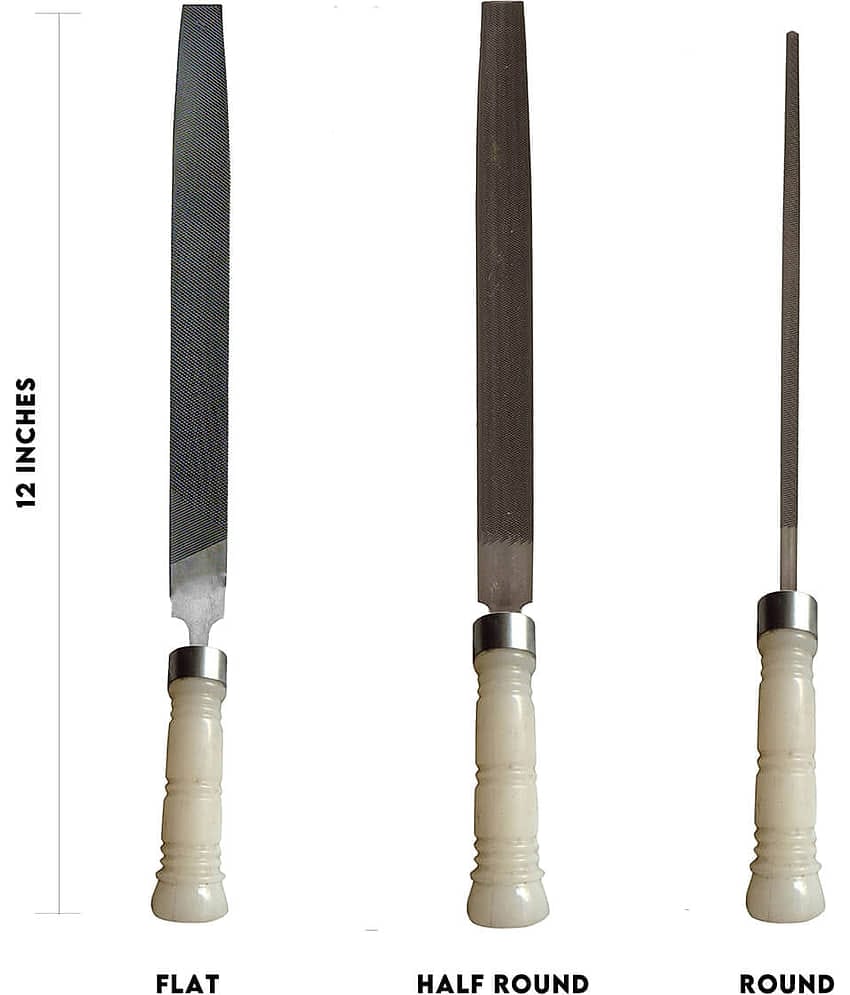 LAXMI PVC Handle Set of 3 File Flat, Half Round, Round 12 Inches 3 Hand Tool