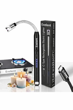 Rechargeable Electric Gas Lighter for Kitchen | USB Type-C Plasma Lighter for Gas Stove, Candles & Pooja | 360� Flexible Neck | Windproof, Flameless | 1 Year Warranty