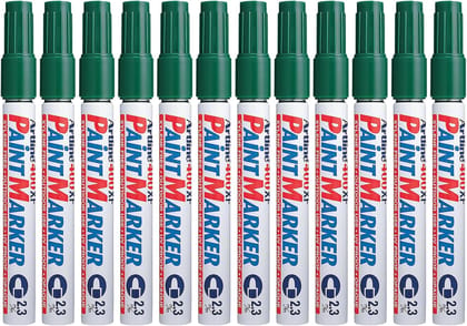 Artline 400XF Paint Markers for Wood, Plastic, and Canvas, The Ideal Waterproof Marker for Indoor/Outdoor Applications, Opaque Permanent Markers with 2.3 mm Bullet Tip, Green, Pack of 10