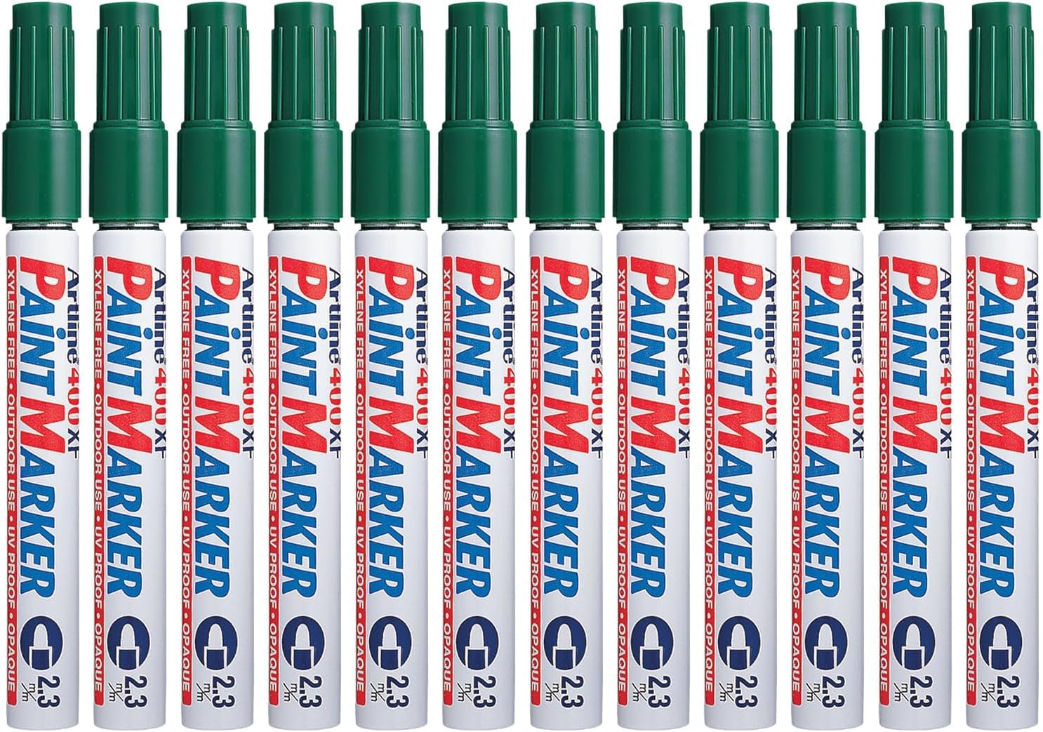 Artline 400XF Paint Markers for Wood, Plastic, and Canvas, The Ideal Waterproof Marker for Indoor/Outdoor Applications, Opaque Permanent Markers with 2.3 mm Bullet Tip, Green, Pack of 10