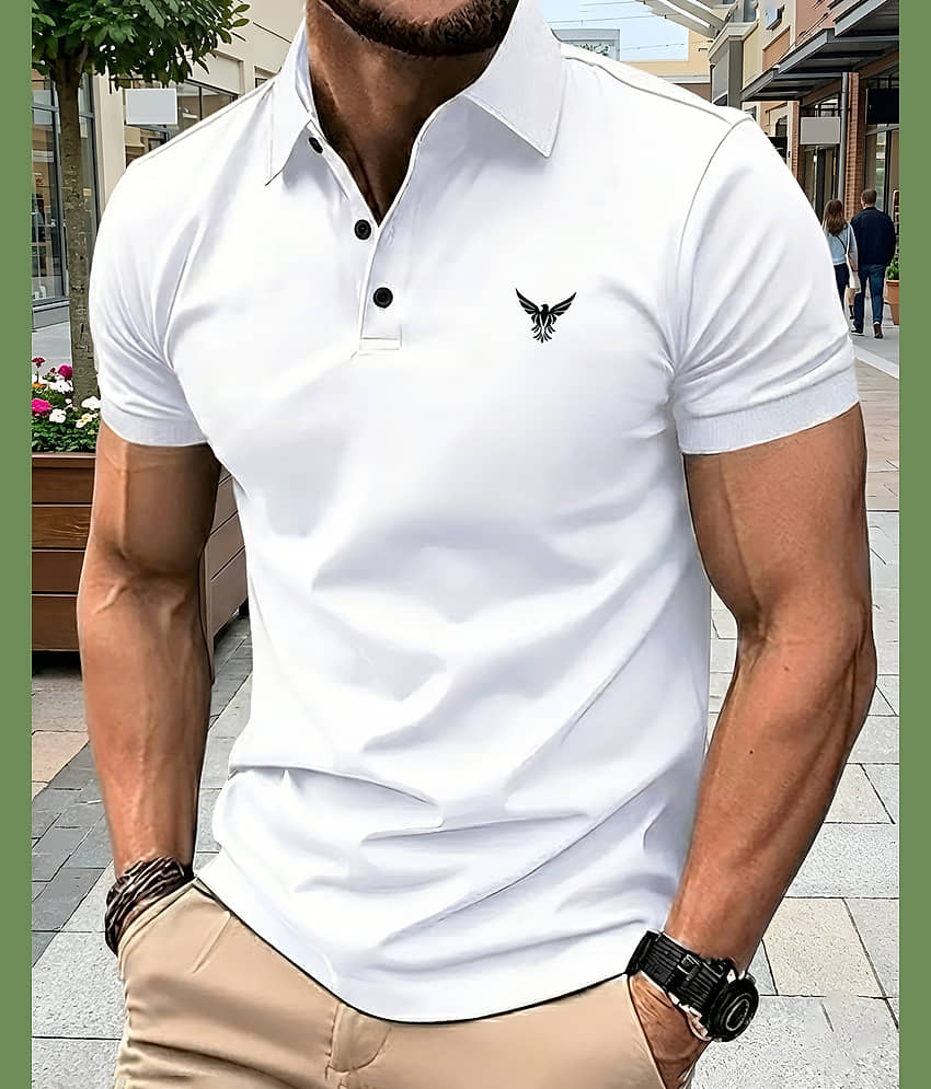 AUSK Men Cotton Blend Regular Fit Striped Polo T Shirt ( White )