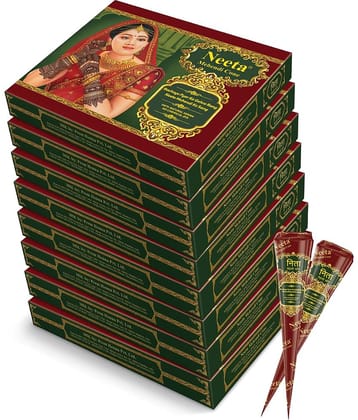 Neeta Mehendi Cones for Hand Desgning & Wedding, Bridal Mehandi Cone Reddish Brown Color 12 Pcs in 1 Box (Pack of 8)