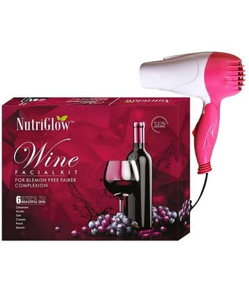 NutriGlow Wine Facial Cleanup Kit for Women for Glowing Skin 6-Pieces Skin Care Set 250gm+10ml with Free Hair Dryer