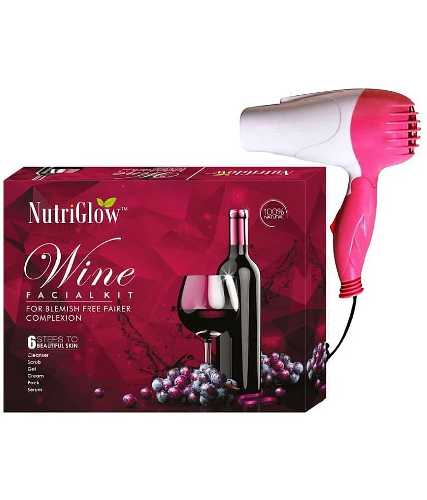 NutriGlow Wine Facial Cleanup Kit for Women for Glowing Skin 6-Pieces Skin Care Set 250gm+10ml with Free Hair Dryer