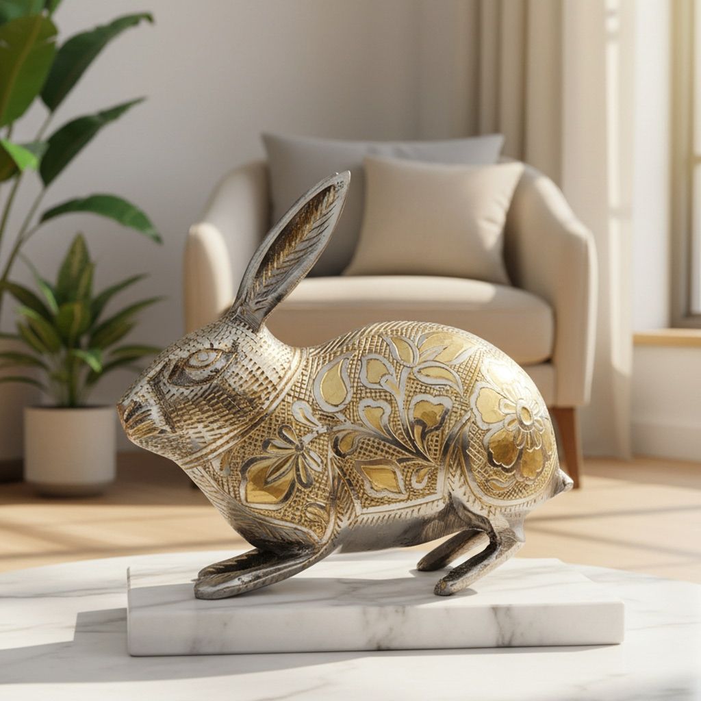 Brass Rabbit Decorative Showpiece Statue for Home & Table Decor, Height : 5.5 Inch (ANMAS146 C)
