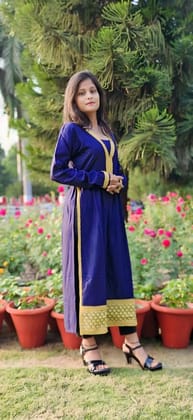 Kajal Creation Stylish Naira Cut Kurti for Women | Royal Blue & Gold | Size S Kajal Creation Stylish Naira Cut Kurti for Women | Royal Blue & Gold | Size S